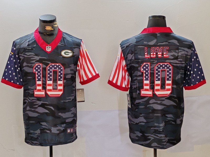 Men's Green Bay Packers #10 Jordan Love Camo USA Flag Limited Stitched Football Jersey